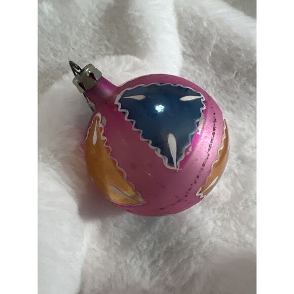 Vintage Hand Painted‎ Mercury Glass Poland Pink Blue Gold Christmas Ornament - Picture 6 of 7